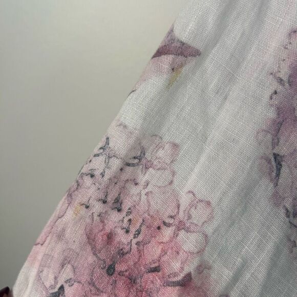 FLAX Linen Button Front Blouse Small Pink Purple Floral Hydrangea Top Lagom - Picture 8 of 11